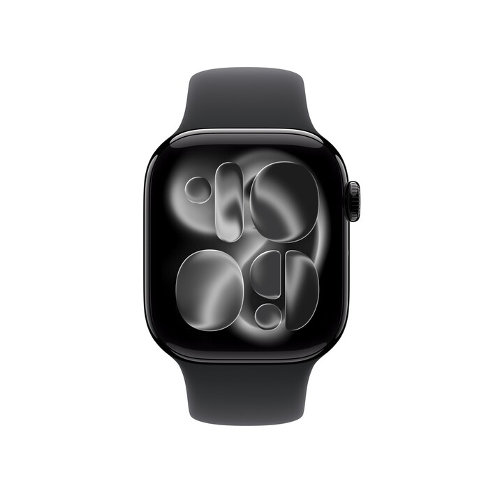 Sie sehen das Produktbild 02 von Apple Watch Series 11 GPS + Cellular, 42 mm Aluminiumgehäuse Diamantschwarz, Sportarmband Schwarz - M/L Apple Watch Series 11 GPS + Cellular, 42 mm Aluminiumgehäuse Diamantschwarz, Sportarmband Schwarz - M/L
