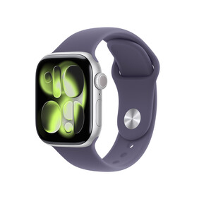 Apple Watch Series 11 GPS + Cellular, 42 mm Aluminiumgehäuse Silber, Sportarmband Nebelviolett - S/M