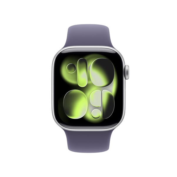 Apple Watch Series 11 GPS + Cellular, 42 mm Aluminiumgehäuse Silber, Sportarmband Nebelviolett - S/M
