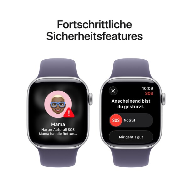 Apple Watch Series 11 GPS + Cellular, 42 mm Aluminiumgehäuse Silber, Sportarmband Nebelviolett - S/M