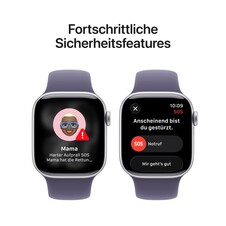 Apple Watch Series 11 GPS + Cellular, 42 mm Aluminiumgehäuse Silber, Sportarmband Nebelviolett - S/M