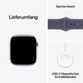 Apple Watch Series 11 GPS + Cellular, 42 mm Aluminiumgehäuse Silber, Sportarmband Nebelviolett - S/M