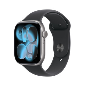 Apple Watch Series 11 GPS, 46 mm Aluminiumgehäuse Space Grau, Sportarmband Schwarz - M/L