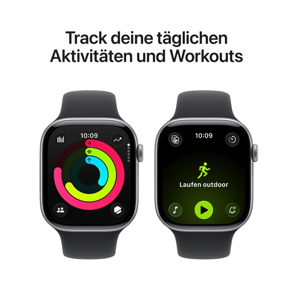 Apple Watch Series 11 GPS, 46 mm Aluminiumgehäuse Space Grau, Sportarmband Schwarz - S/M