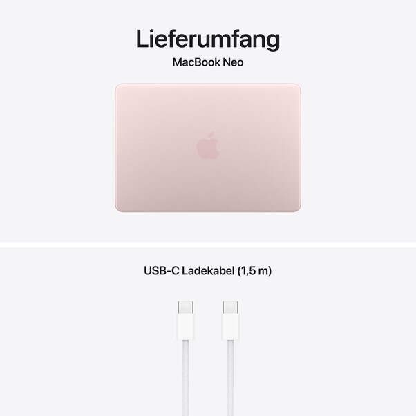 13" MacBook Neo: Apple A18 Pro Chip mit 6‑core CPU und 5‑core GPU, Magic Keyboard, 256 GB SSD - Rosa