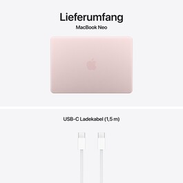 13" MacBook Neo: Apple A18 Pro Chip mit 6‑core CPU und 5‑core GPU, Magic Keyboard, 256 GB SSD - Rosa