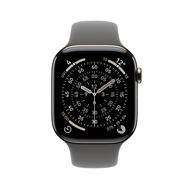 Apple Watch Series 11 GPS + Cellular, 46 mm Titangehäuse Natur, Sportarmband Steingrau - M/L