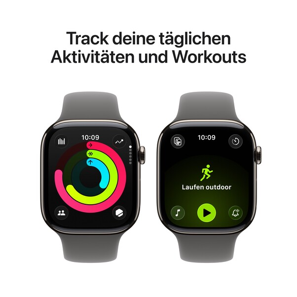 Apple Watch Series 11 GPS + Cellular, 46 mm Titangehäuse Natur, Sportarmband Steingrau - M/L