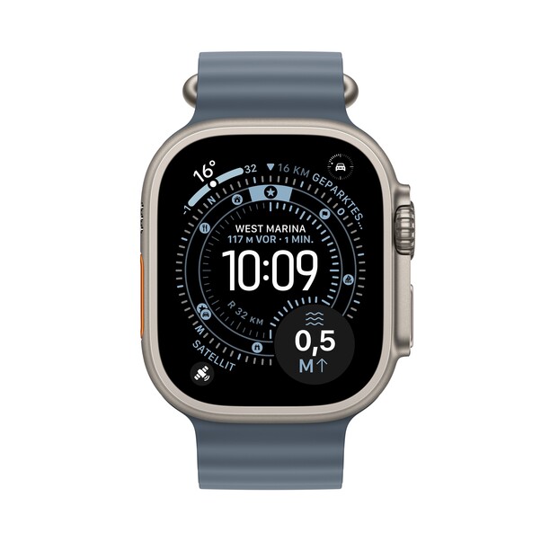 Apple Watch Ultra 3 GPS + Cellular, 49 mm Titangehäuse Natur, Ocean Armband Maritimblau