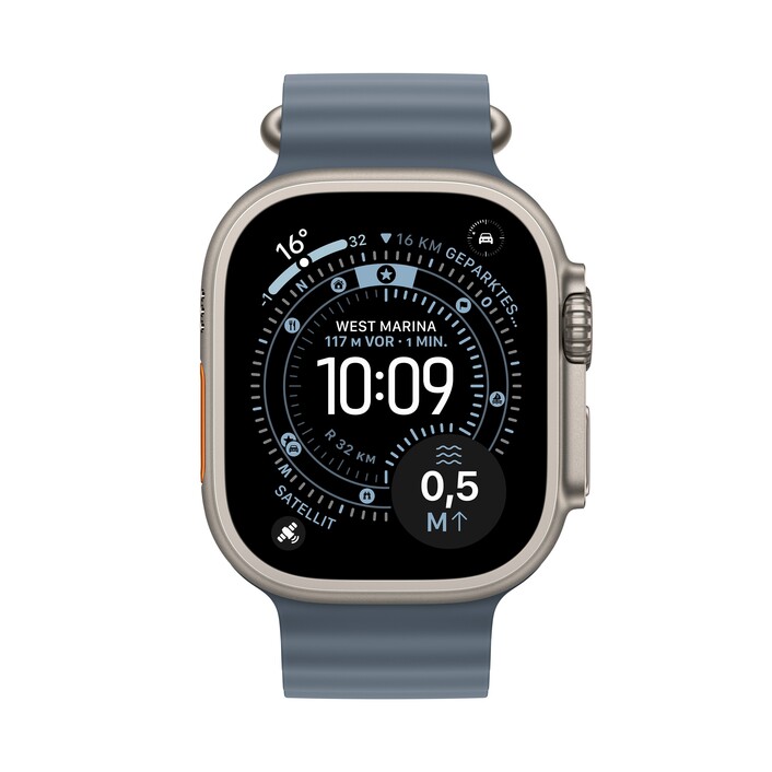 Apple Watch Ultra 3 GPS + Cellular, 49 mm Titangehäuse Natur, Ocean Armband Maritimblau