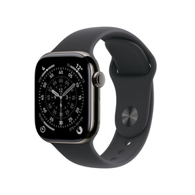 Apple Watch Series 11 GPS + Cellular, 42 mm Titangehäuse Schiefer, Sportarmband Schwarz - M/L