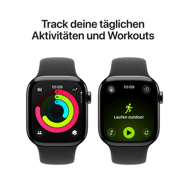 Sie sehen das Produktbild 04 von Apple Watch Series 11 GPS + Cellular, 42 mm Titangehäuse Schiefer, Sportarmband Schwarz - M/L Apple Watch Series 11 GPS + Cellular, 42 mm Titangehäuse Schiefer, Sportarmband Schwarz - M/L
