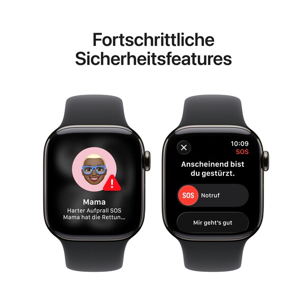 Apple Watch Series 11 GPS + Cellular, 42 mm Titangehäuse Schiefer, Sportarmband Schwarz - S/M