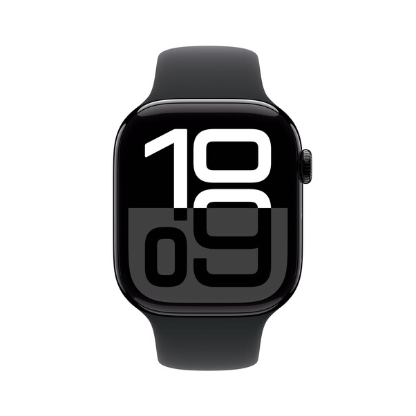 Apple Watch Series 10 GPS, 46 mm Aluminiumgehäuse Diamantschwarz, Sportarmband Schwarz ­− S/M
