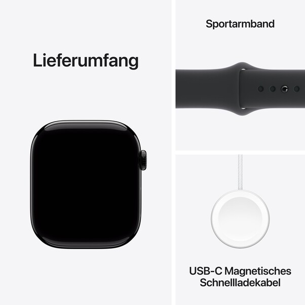 Apple Watch Series 10 GPS, 46 mm Aluminiumgehäuse Diamantschwarz, Sportarmband Schwarz ­− S/M