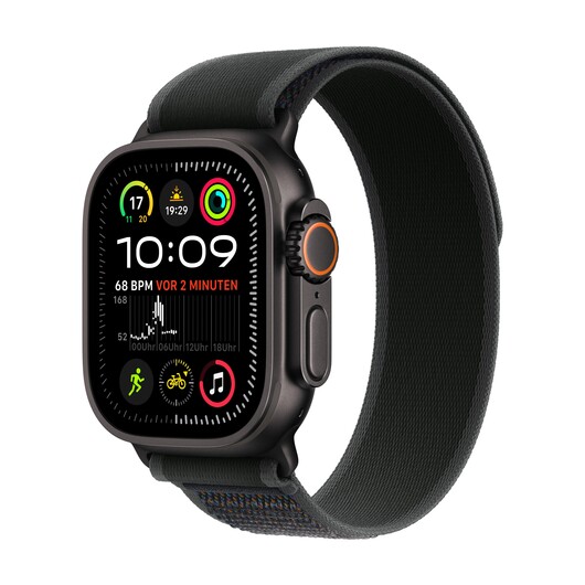Apple Watch Ultra 2 GPS + Cellular, 49 mm Titangehäuse Schwarz, Trail Loop Schwarz – M/L