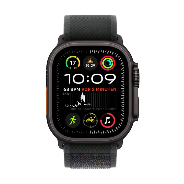 Apple Watch Ultra 2 GPS + Cellular, 49 mm Titangehäuse Schwarz, Trail Loop Schwarz – S/M