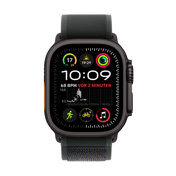 Apple Watch Ultra 2 GPS + Cellular, 49 mm Titangehäuse Schwarz, Trail Loop Schwarz – M/L