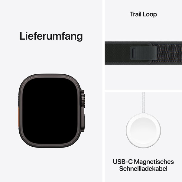 Apple Watch Ultra 2 GPS + Cellular, 49 mm Titangehäuse Schwarz, Trail Loop Schwarz – S/M