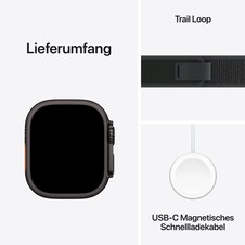Apple Watch Ultra 2 GPS + Cellular, 49 mm Titangehäuse Schwarz, Trail Loop Schwarz – S/M