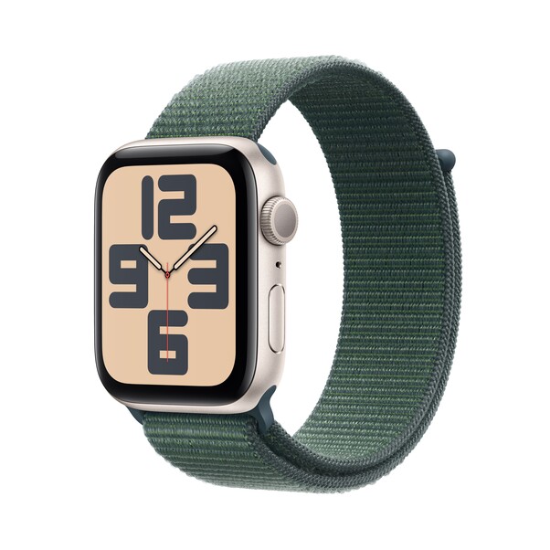 Apple Watch SE GPS, 44 mm Aluminiumgehäuse Polarstern, Sport Loop Seegrün