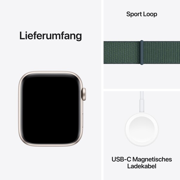 Apple Watch SE GPS, 44 mm Aluminiumgehäuse Polarstern, Sport Loop Seegrün