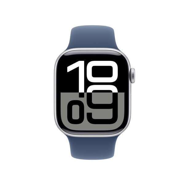 Sie sehen das Produktbild 02 von Apple Watch Series 10 GPS + Cellular, 42 mm Aluminiumgehäuse Silber, Sportarmband Denim −M/L Apple Watch Series 10 GPS + Cellular, 42 mm Aluminiumgehäuse Silber, Sportarmband Denim −M/L