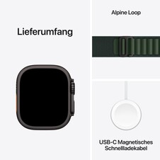 Apple Watch Ultra 2 GPS + Cellular, 49 mm Titangehäuse Schwarz, Alpine Loop Dunkelgrün − Small