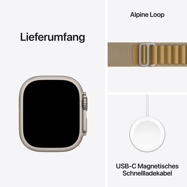 Apple Watch Ultra 2 GPS + Cellular, 49 mm Titangehäuse Natur, Alpine Loop Mandel – Medium