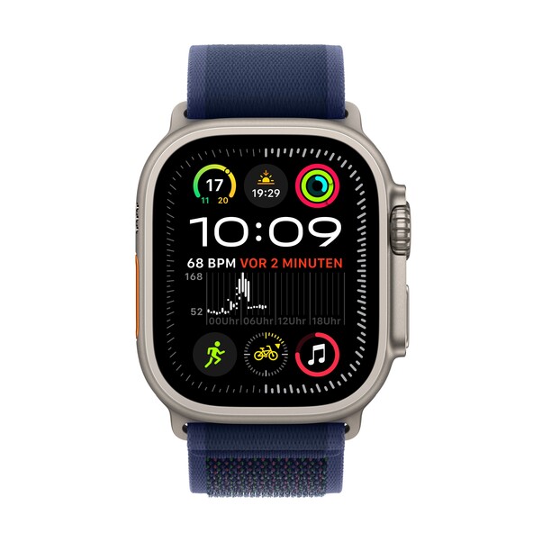 Apple Watch Ultra 2 GPS + Cellular, 49 mm Titangehäuse Natur, Trail Loop Blau – S/M