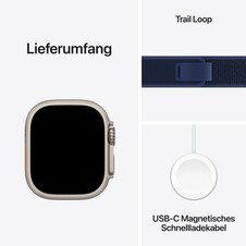 Apple Watch Ultra 2 GPS + Cellular, 49 mm Titangehäuse Natur, Trail Loop Blau – M/L
