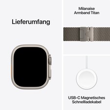 Apple Watch Ultra 2 GPS + Cellular, 49 mm Titangehäuse Natur, Milanaise Armband Titan Natur – M