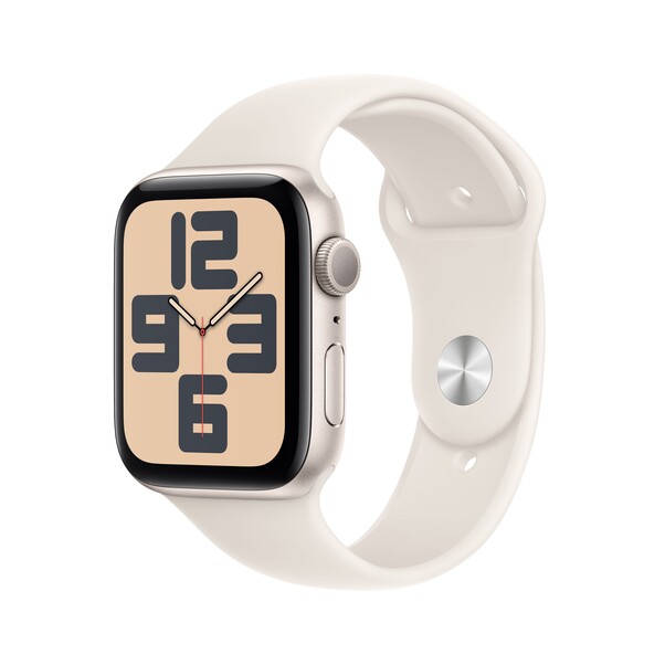 Apple Watch SE GPS, 44 mm Aluminiumgehäuse Polarstern, Sportarmband Polarstern – M/L
