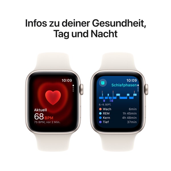 Apple Watch SE GPS, 44 mm Aluminiumgehäuse Polarstern, Sportarmband Polarstern – M/L