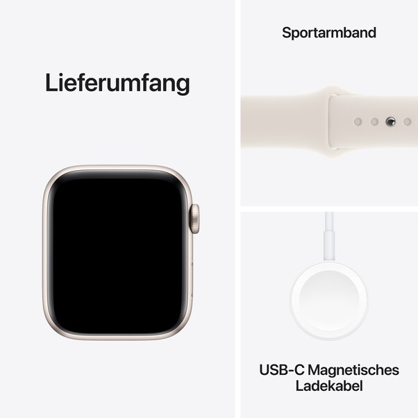 Apple Watch SE GPS, 44 mm Aluminiumgehäuse Polarstern, Sportarmband Polarstern – M/L