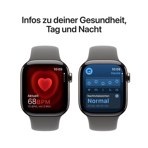 Sie sehen das Produktbild 05 von Apple Watch Series 10 GPS + Cellular, 42 mm Titangehäuse Natur, Sportarmband Steingrau − M/L Apple Watch Series 10 GPS + Cellular, 42 mm Titangehäuse Natur, Sportarmband Steingrau − M/L