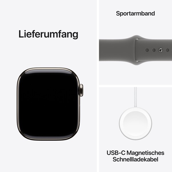 Sie sehen das Produktbild 09 von Apple Watch Series 10 GPS + Cellular, 42 mm Titangehäuse Natur, Sportarmband Steingrau − M/L Apple Watch Series 10 GPS + Cellular, 42 mm Titangehäuse Natur, Sportarmband Steingrau − M/L
