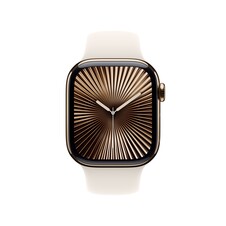 Sie sehen das Produktbild 02 von Apple Watch Series 10 GPS + Cellular, 42 mm Titangehäuse Gold, Sportarmband Polarstern − M/L Apple Watch Series 10 GPS + Cellular, 42 mm Titangehäuse Gold, Sportarmband Polarstern − M/L