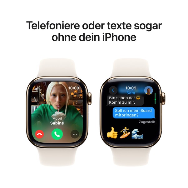 Sie sehen das Produktbild 07 von Apple Watch Series 10 GPS + Cellular, 42 mm Titangehäuse Gold, Sportarmband Polarstern − M/L Apple Watch Series 10 GPS + Cellular, 42 mm Titangehäuse Gold, Sportarmband Polarstern − M/L