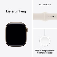 Sie sehen das Produktbild 09 von Apple Watch Series 10 GPS + Cellular, 42 mm Titangehäuse Gold, Sportarmband Polarstern − M/L Apple Watch Series 10 GPS + Cellular, 42 mm Titangehäuse Gold, Sportarmband Polarstern − M/L