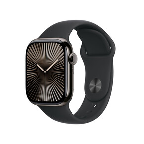 Apple Watch Series 10 GPS + Cellular, 42 mm Titangehäuse Schiefer, Sportarmband Schwarz ­− S/M