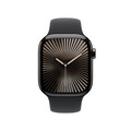 Sie sehen das Produktbild 02 von Apple Watch Series 10 GPS + Cellular, 42 mm Titangehäuse Schiefer, Sportarmband Schwarz − S/M Apple Watch Series 10 GPS + Cellular, 42 mm Titangehäuse Schiefer, Sportarmband Schwarz − S/M