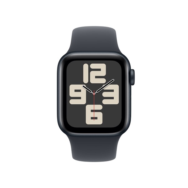 Sie sehen das Produktbild 02 von Apple Watch SE GPS, 40 mm Aluminiumgehäuse Mitternacht, Sportarmband Mitternacht – S/M Apple Watch SE GPS, 40 mm Aluminiumgehäuse Mitternacht, Sportarmband Mitternacht – S/M
