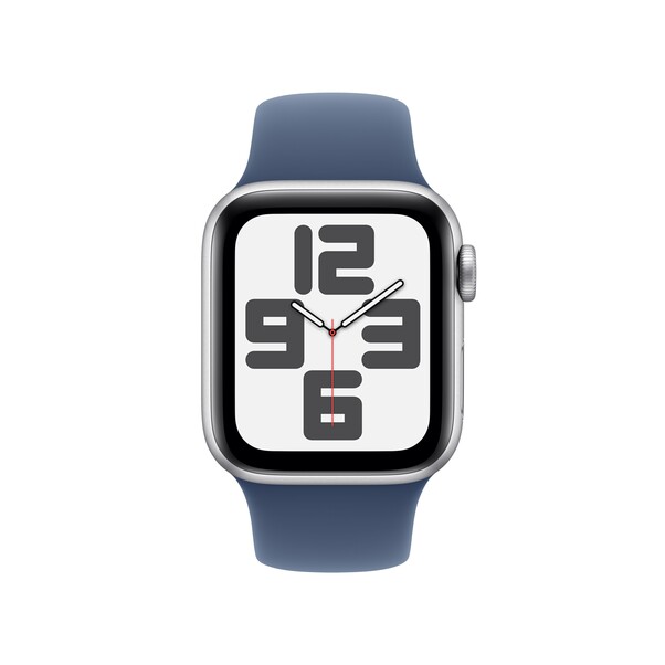 Apple Watch SE GPS, 40 mm Aluminiumgehäuse Silber, Sportarmband Denim ­− M/L