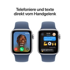 Apple Watch SE GPS, 40 mm Aluminiumgehäuse Silber, Sportarmband Denim ­− M/L