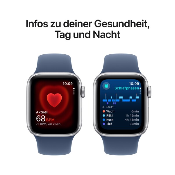 Apple Watch SE GPS, 40 mm Aluminiumgehäuse Silber, Sportarmband Denim ­− M/L