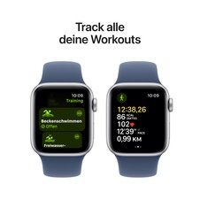 Apple Watch SE GPS, 40 mm Aluminiumgehäuse Silber, Sportarmband Denim ­− M/L
