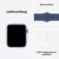 Apple Watch SE GPS, 40 mm Aluminiumgehäuse Silber, Sportarmband Denim ­− M/L