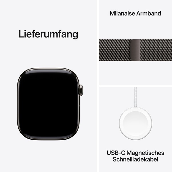 Sie sehen das Produktbild 09 von Apple Watch Series 10 GPS + Cellular, 46 mm Titangehäuse Schiefer, Milanaise Armband Schiefer – S/M Apple Watch Series 10 GPS + Cellular, 46 mm Titangehäuse Schiefer, Milanaise Armband Schiefer – S/M