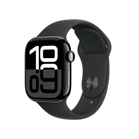 Sie sehen das Produktbild 01 von Apple Watch Series 10 GPS + Cellular, 42 mm Aluminiumgehäuse Diamantschwarz, Sportarmband Schwarz −M/L Apple Watch Series 10 GPS + Cellular, 42 mm Aluminiumgehäuse Diamantschwarz, Sportarmband Schwarz −M/L